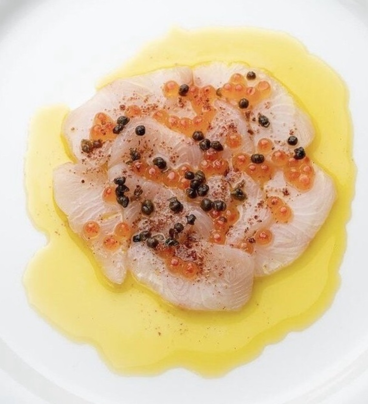 Kingfish, salmon roe, caviar, olive oil