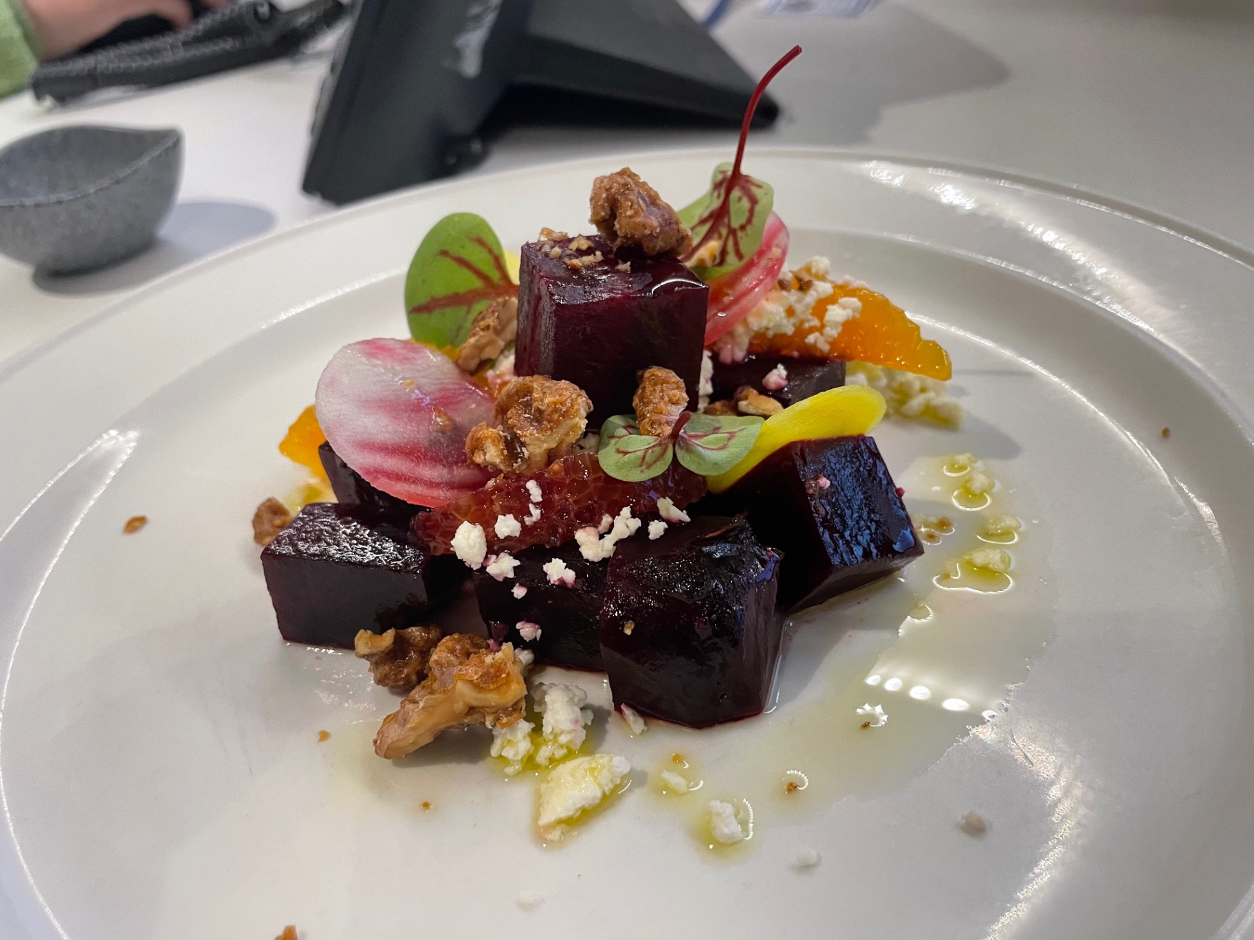 Roasted beetroot, candied walnut, goat's curd